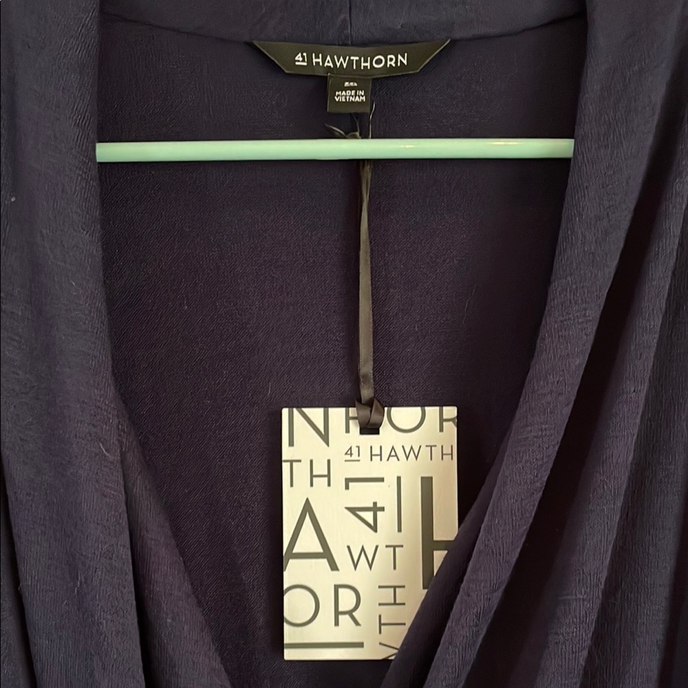 41 Hawthorn Navy Wrap Ruched Knit Blouse - Picture 4 of 4